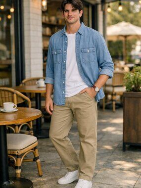 George  Men’s Tan Khaki’s  Pants Trousers Flat Front 32X32